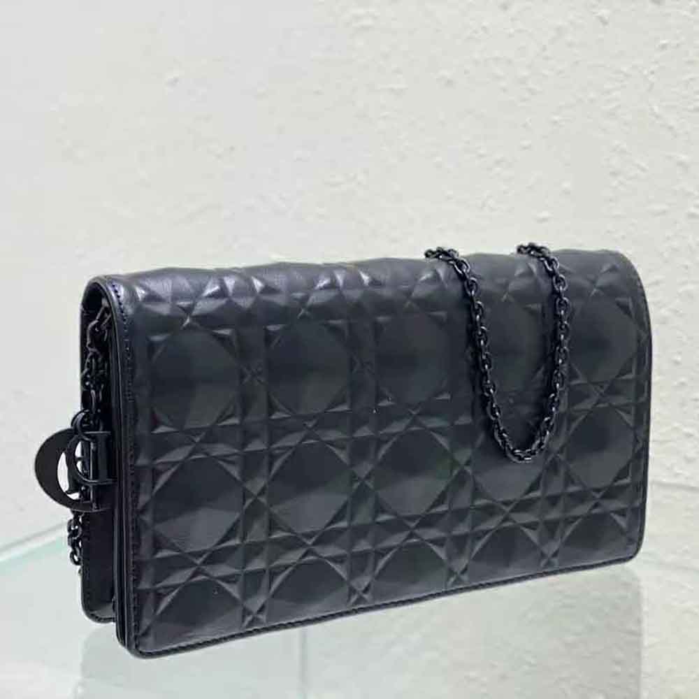 TÚI Dior Women Lady Dior Pouch Black Cannage Calfskin with Diamond Motif