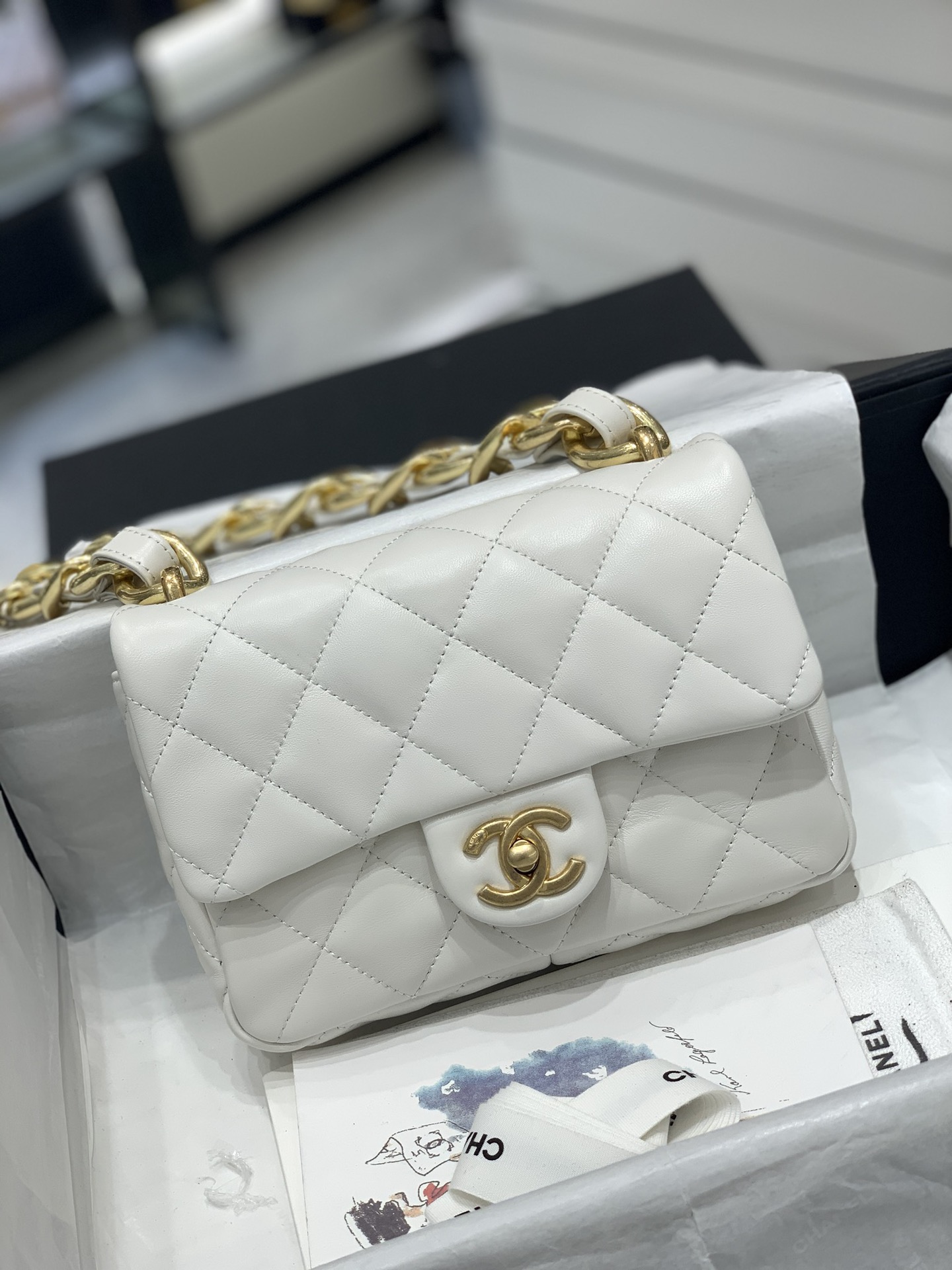 TÚI CHANEL CF mini 17 white trắng da HAAS