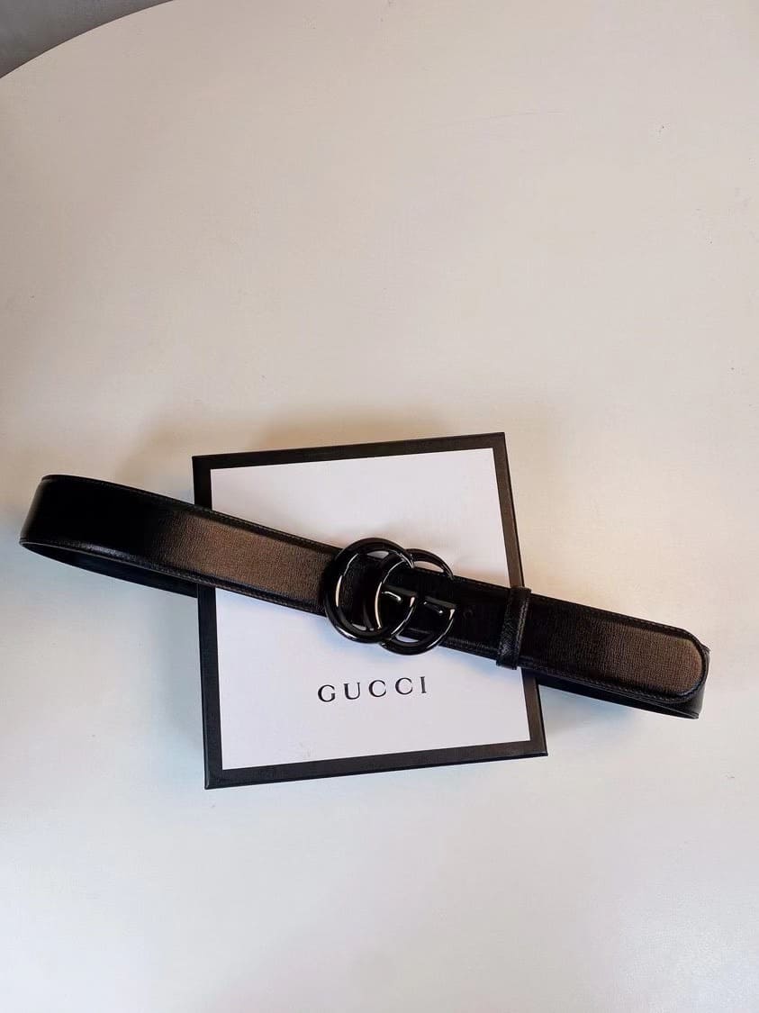 DÂY LƯNG GUCCI GG BLACK CALFSKIN LEATHER Khóa đen