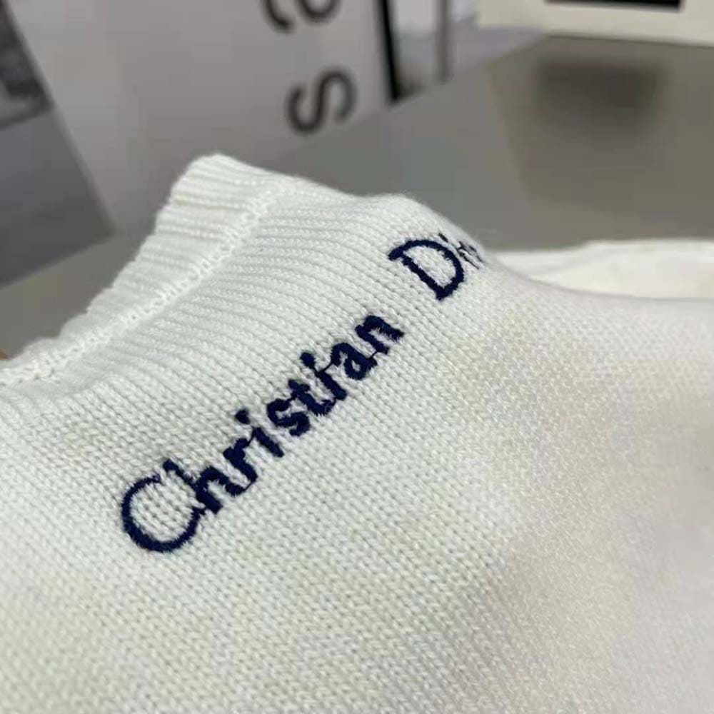 ÁO Dior Sweater Ecru Cashmere Knit with Blue Dior Sevilla Star Motif