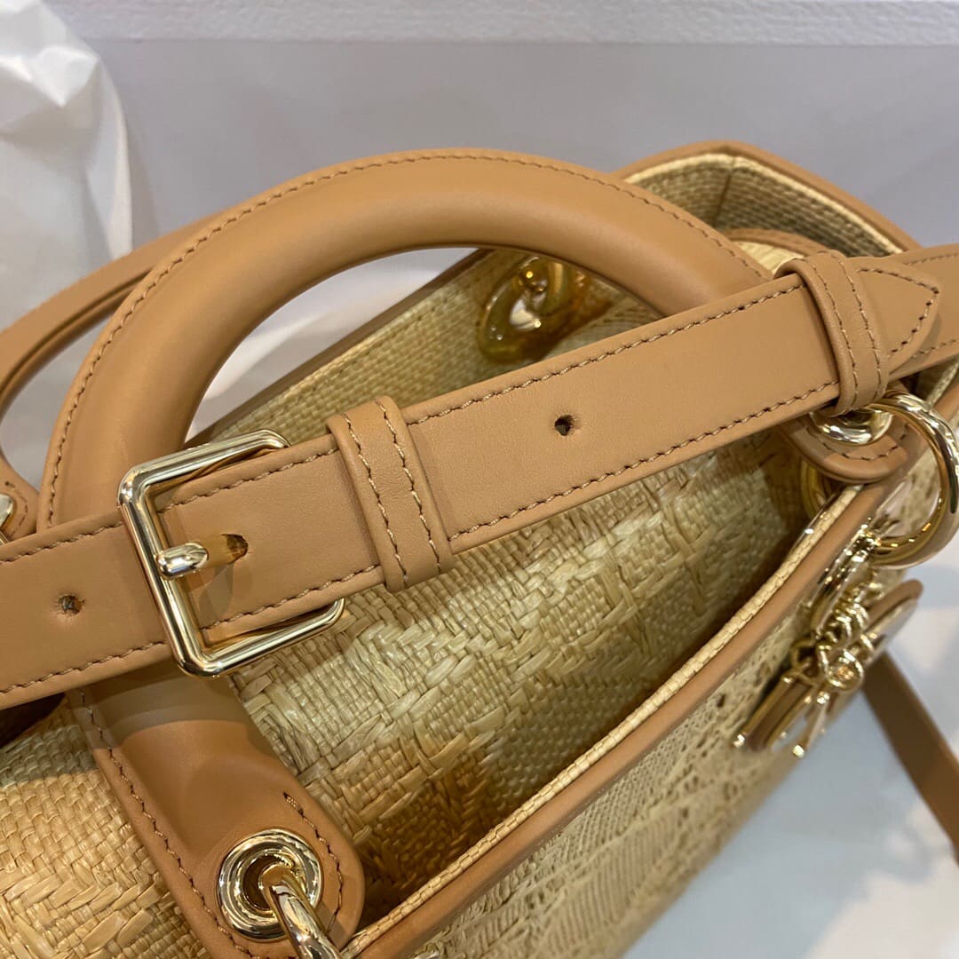 TÚI Dior Women Medium Lady D-Lite Bag Yellow Cannage Embroidery Top Quality