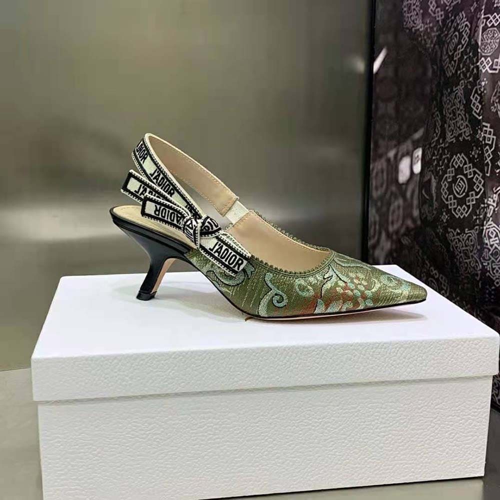 GIÀY Dior Women J’Adior Slingback Pump Sky Blue Dior Brocart Embroidered Cotton with Gold-Tone Metallic Thread