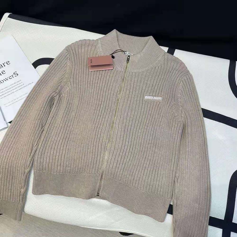 ÁO Miu Miu Women Cashmere Cardigan with Knit Logo Patch