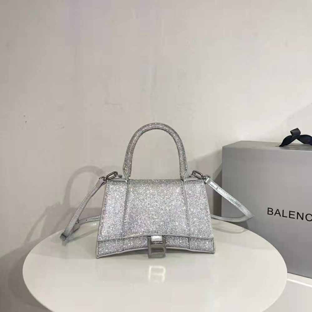 TÚI Balenciaga Women Hourglass XS Handbag in Glitter Material-Silver