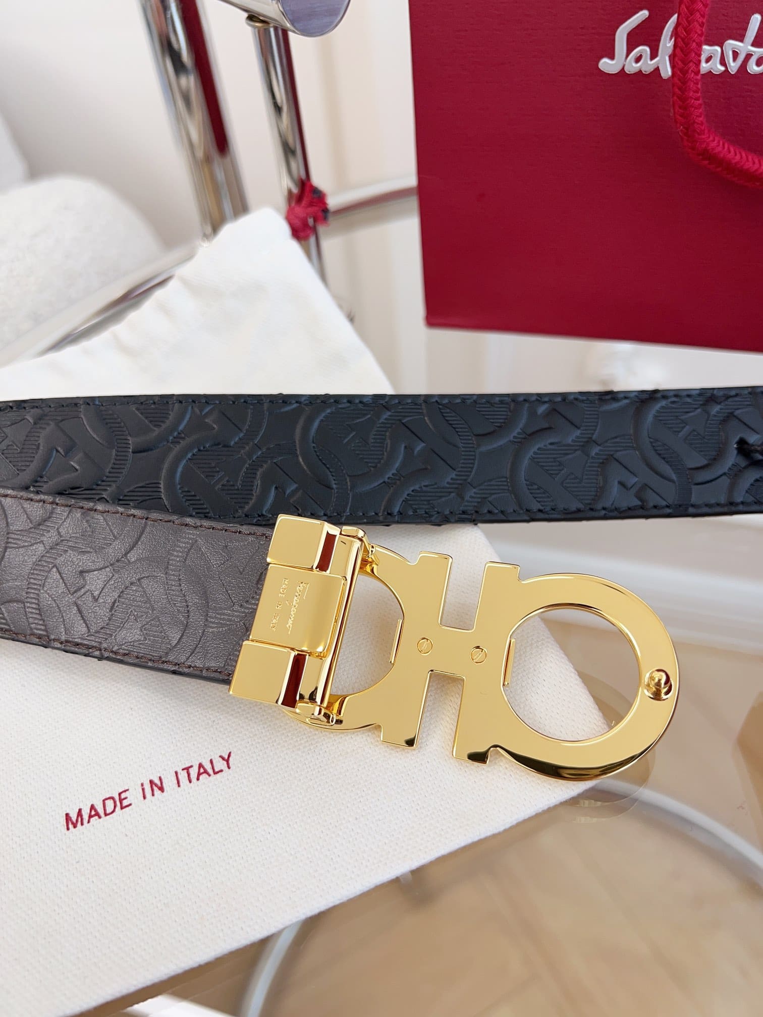 DÂY LƯNG Salvatore Ferragamo Adjustable Gancini Belt Khóa vàng