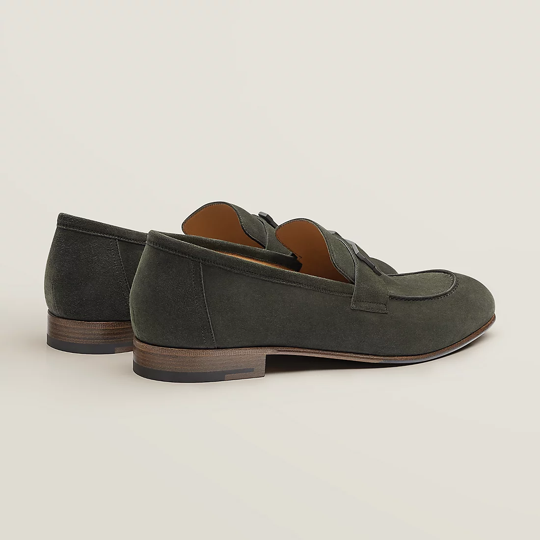 GIÀY HERMES PARIS LOAFER SUEDE LEATHER OLIVE SS2022