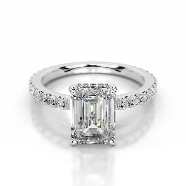 Nhẫn kim cương nhân tạo hình Emerald ngọc lục bảo vàng trắng 18K