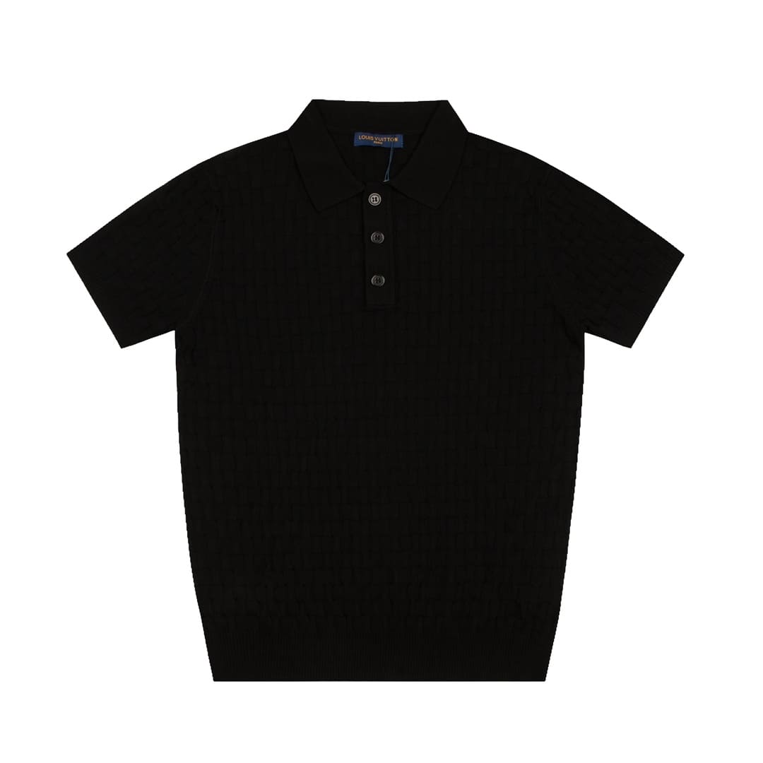 ÁO LOUIS VUITTON POLO SHIRT BLACK MÀU ĐEN THUN DỆT KIM