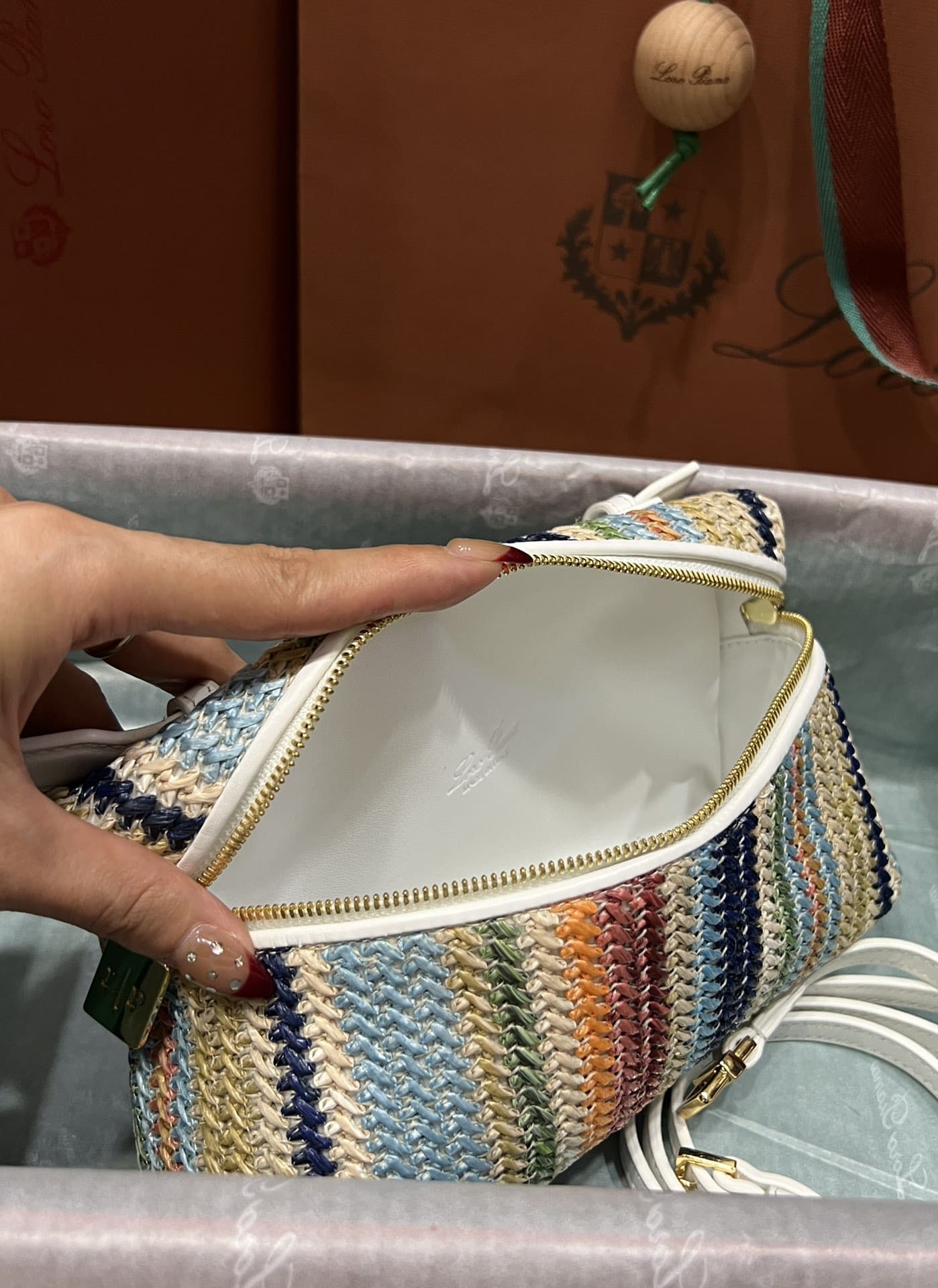 TÚI Loro Piana Women Extra bằng da bê kết hợp vải lanh