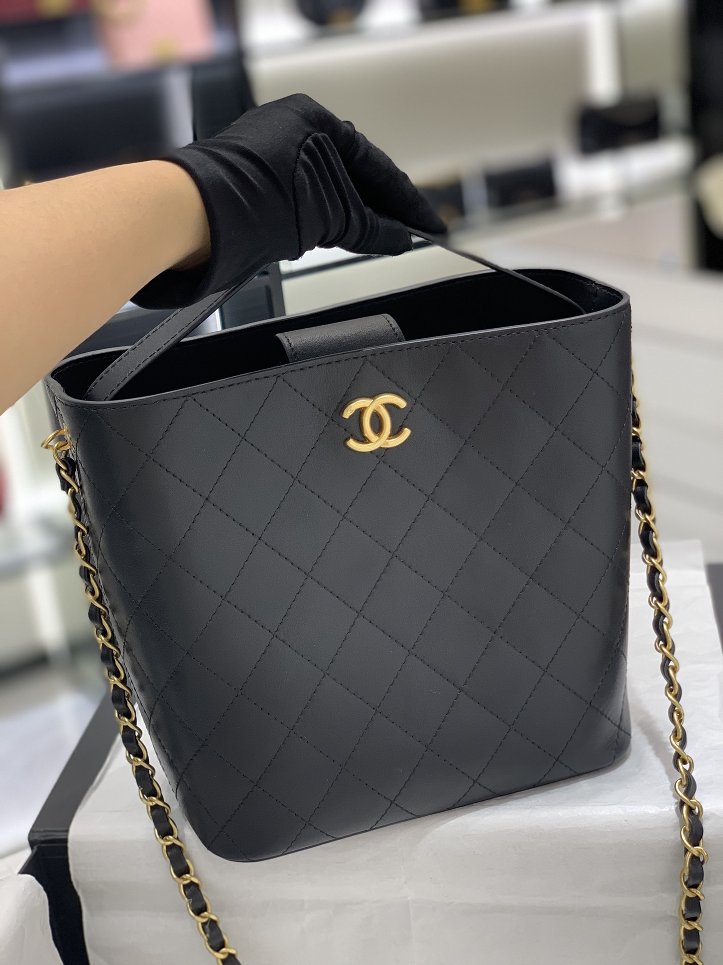 TÚI CHANEL 22 BUCKLE Black đen da HAAS