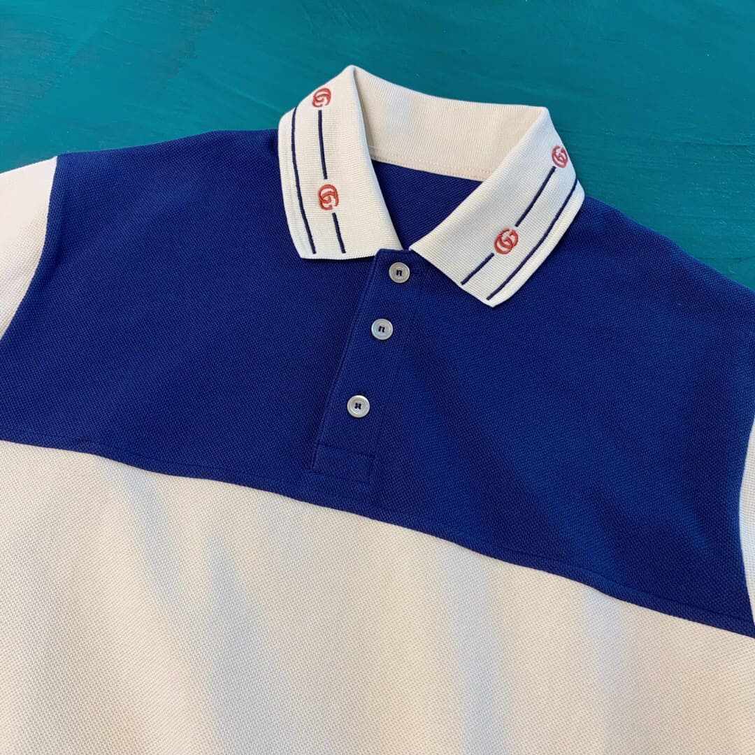 ÁO GUCCI GG POLO SHIRT MÀU XANH TRẮNG UNISEX