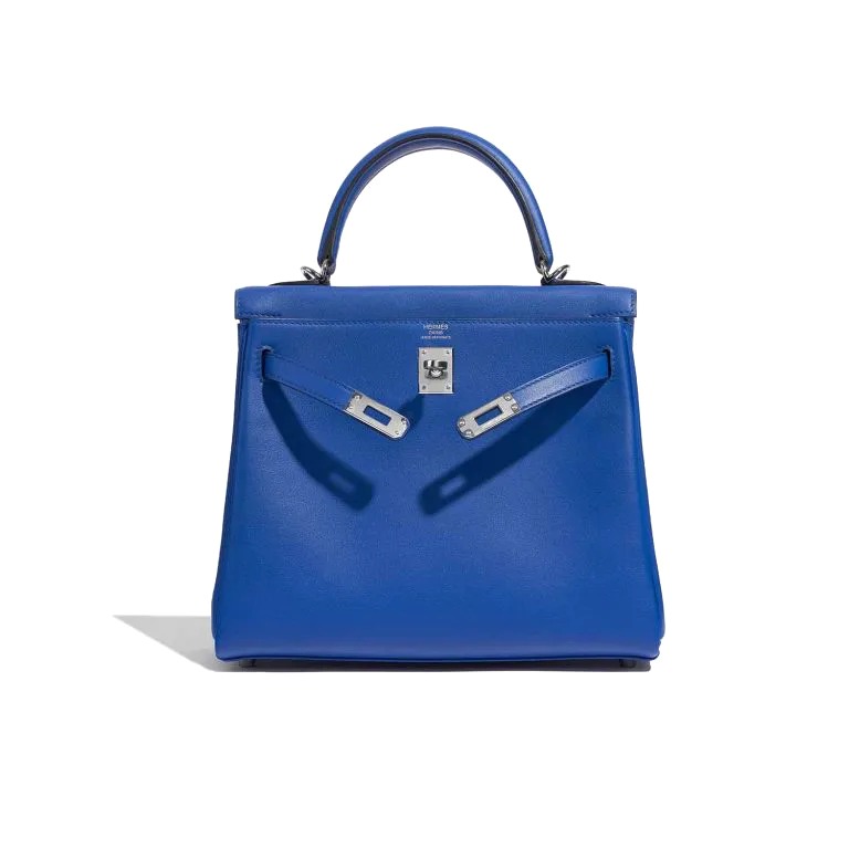 TÚI Hermès Kelly 25 Swift Blue France Silver Buckle khóa trắng