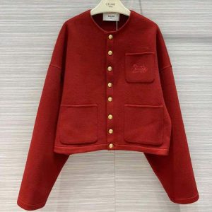 ÁO Celine Women Reversible Snap Cardigan in Cashmere-Maroon