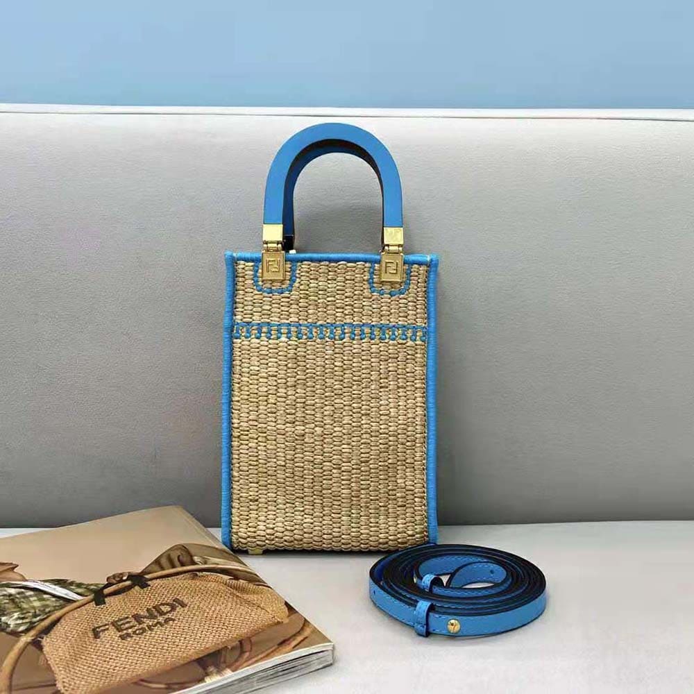 TÚI FENDI Mini Sunshine Shopper Braided Straw Mini-Bag