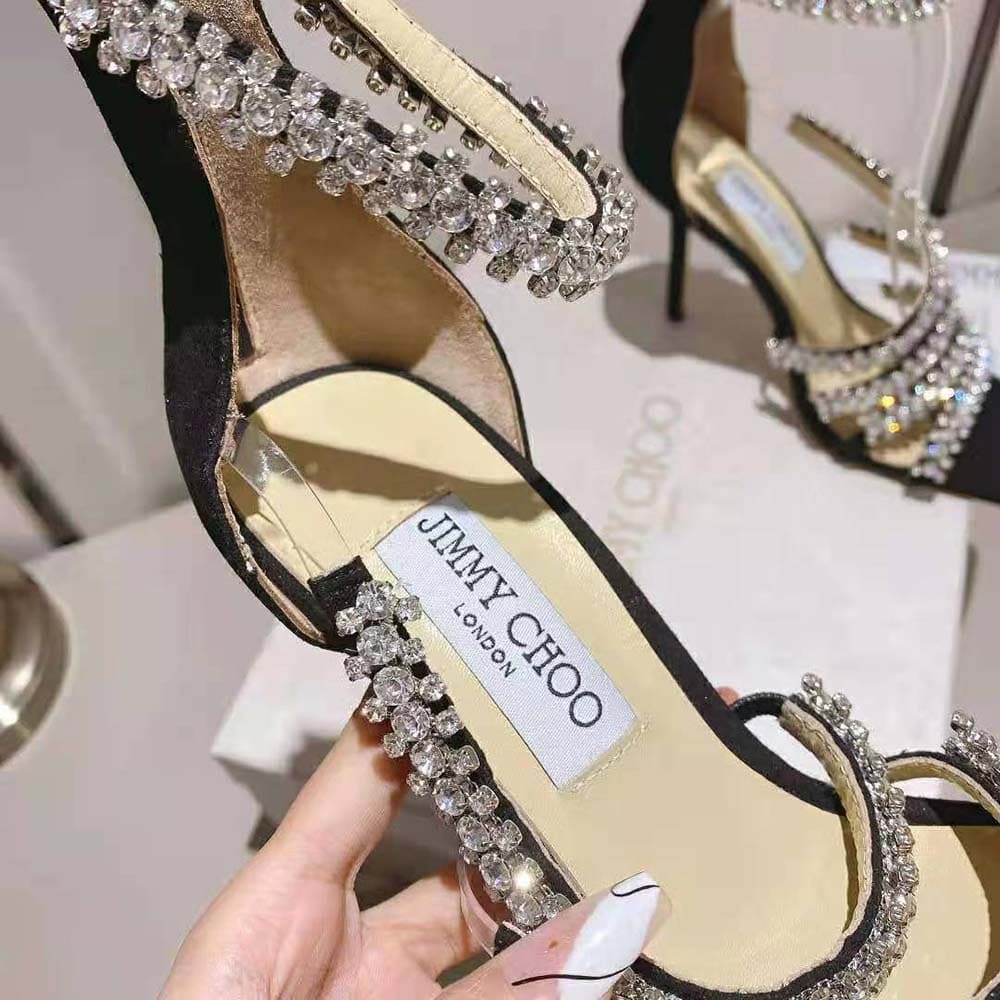 GIÀY Jimmy Choo Women Josefine 100 Black Suede Sandals with Crystal Embellishment