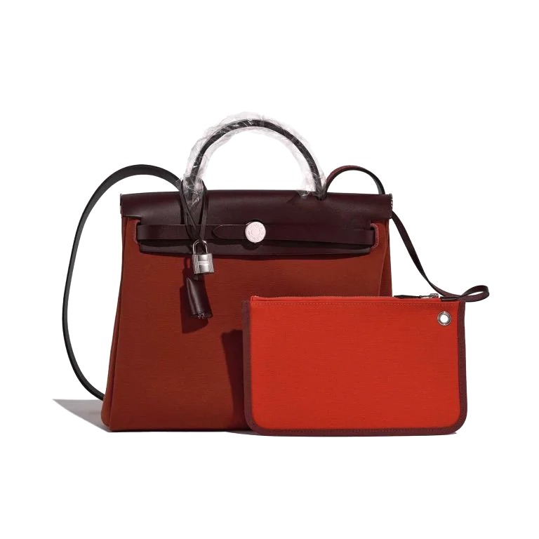 TÚI Hermès Herbag 31 Toile Vache Hunter Cuivre Orange Mécano Rouge Sellier