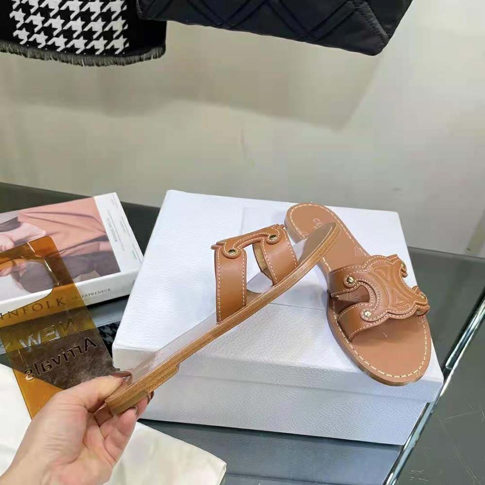 DÉP Celine Women Triomphe Mule in Calfskin-Tan