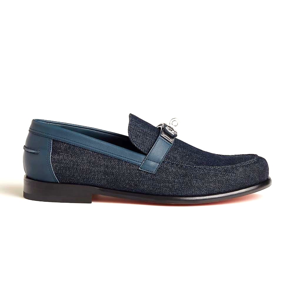 GIÀY HERMES Men Destin Loafer in Denim and Calfskin TOP QUALITY SHOES AAA