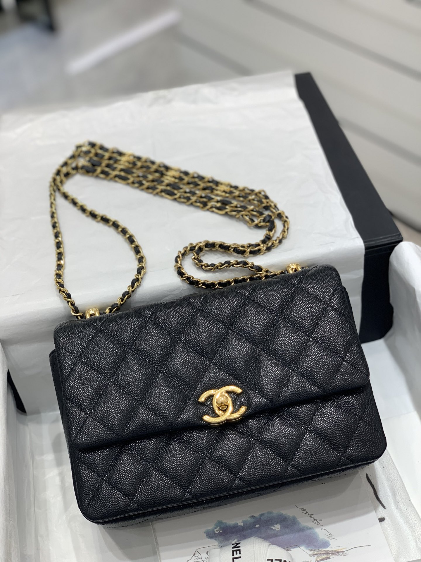 TÚI CHANEL 22K BLACK đen gold logo da HAAS