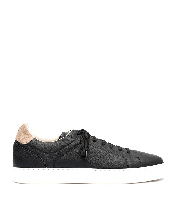 GIÀY BRUNELLO CUCINELLI BLACK LEATHER SNEAKERS WITH LOGO