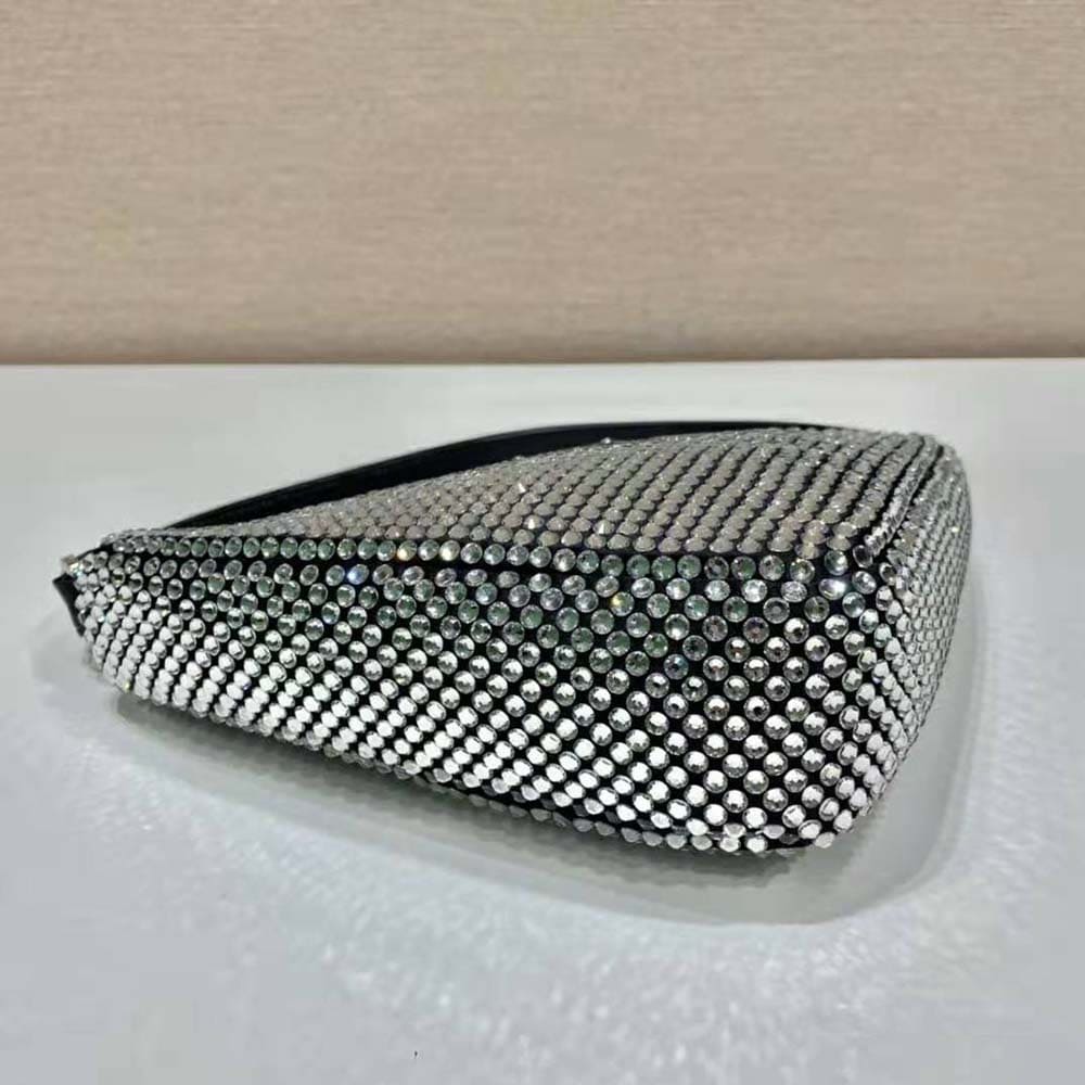TÚI Prada Women Crystal-Studded Satin Pouch-Black