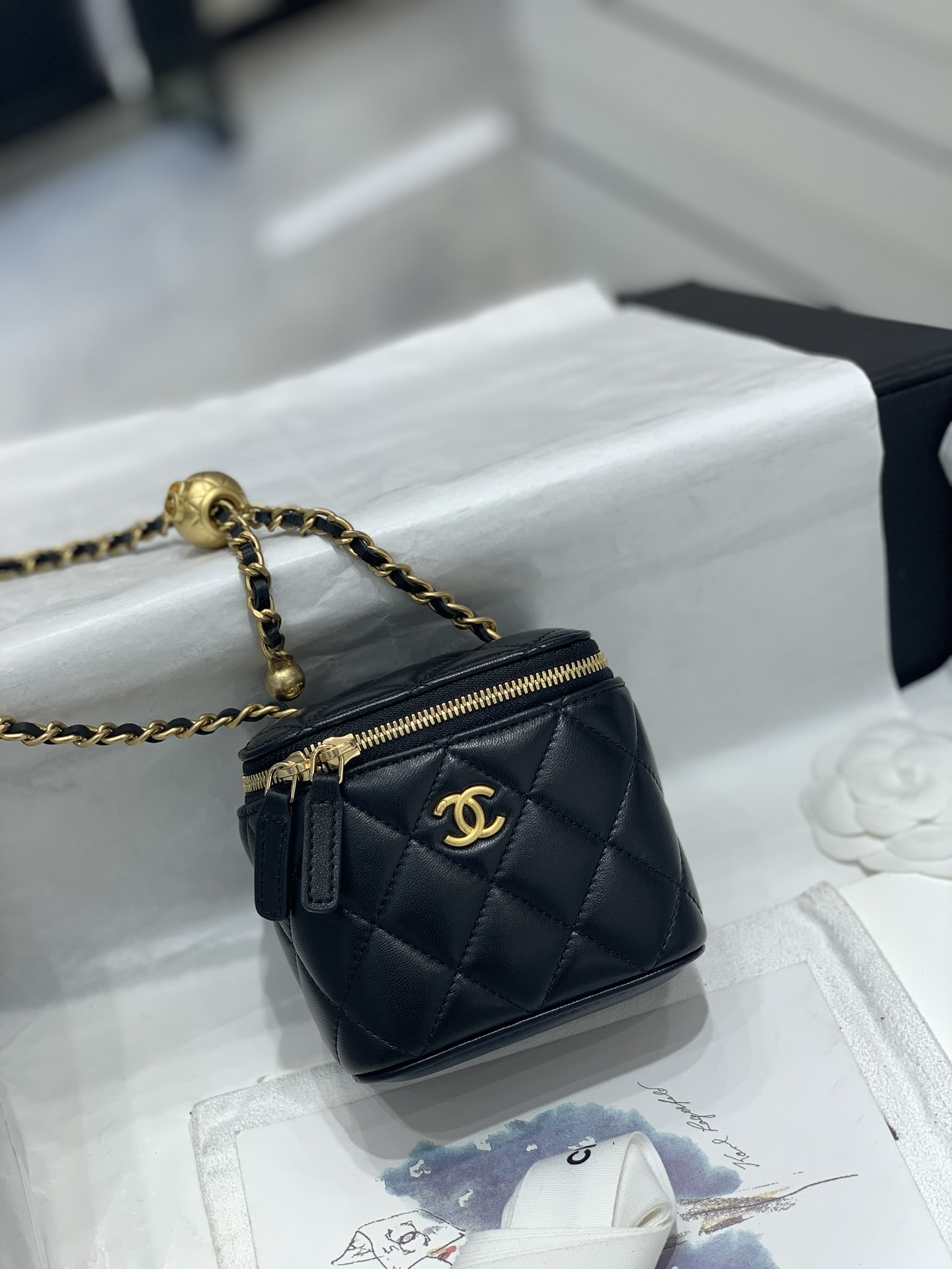 TÚI CHANEL Box black đen da HAAS