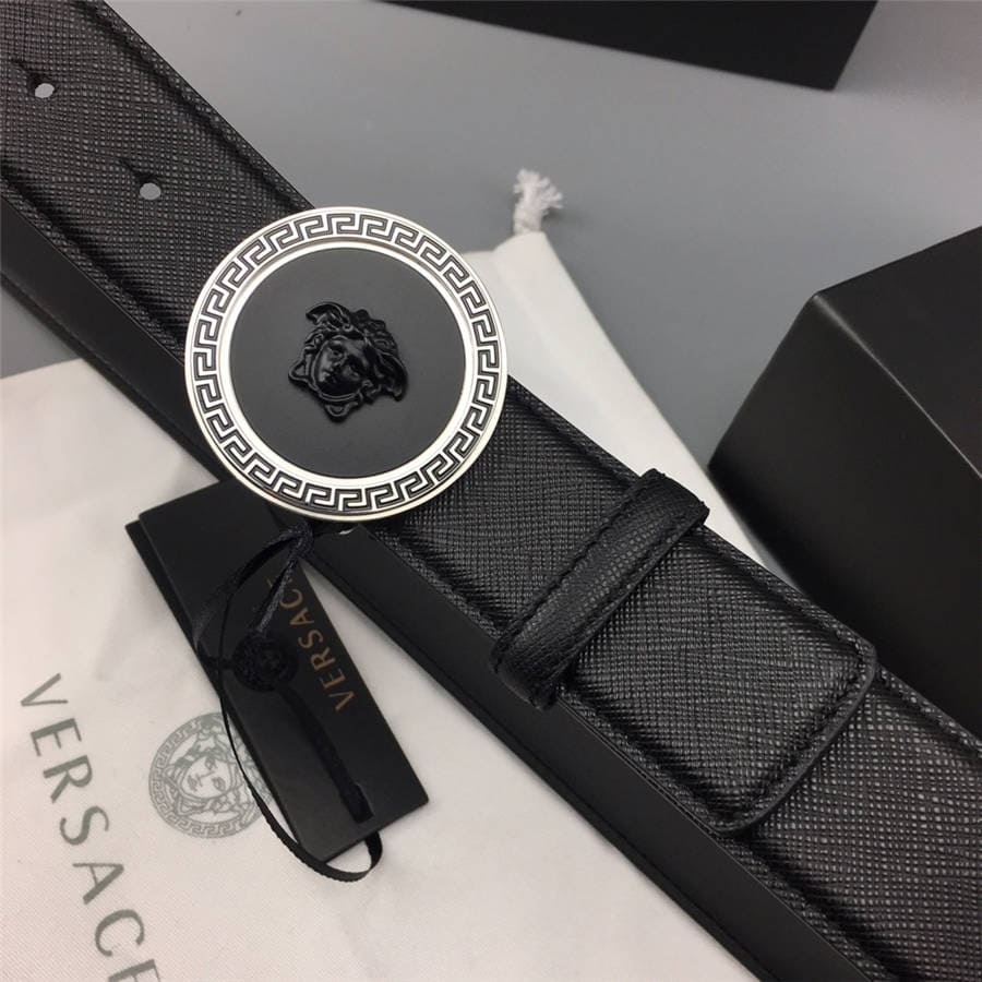 DÂY LƯNG VERSACE MEDUSA HEAD CIRCLE CALFSKIN LEATHER Khóa đen