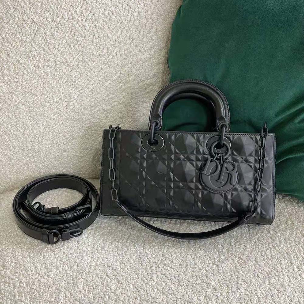 TÚI Dior Women Lady D-Joy Bag Black Cannage Calfskin with Diamond Motif