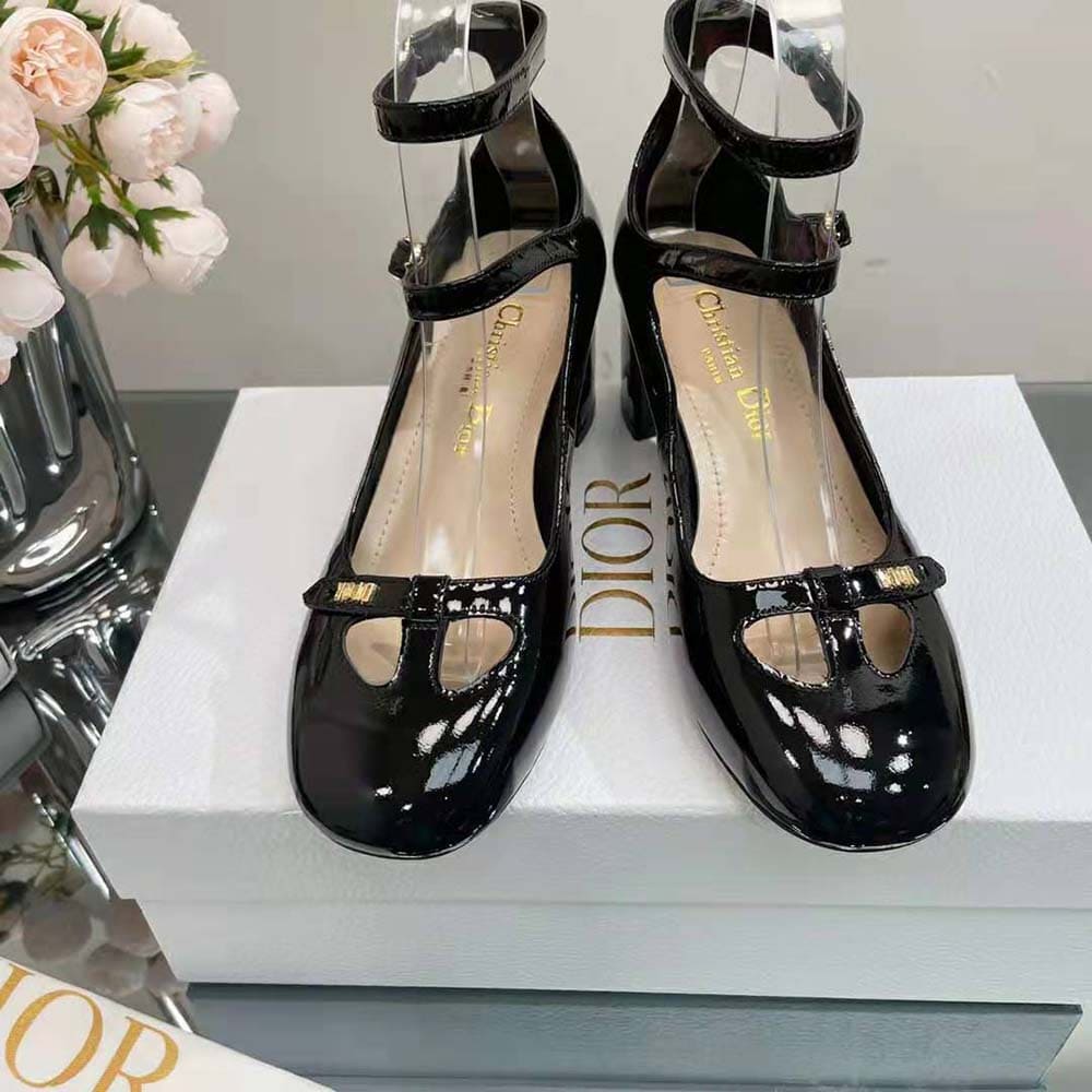 GIÀY Dior Women Aime Dior Ballerina Pump Black Patent Calfskin