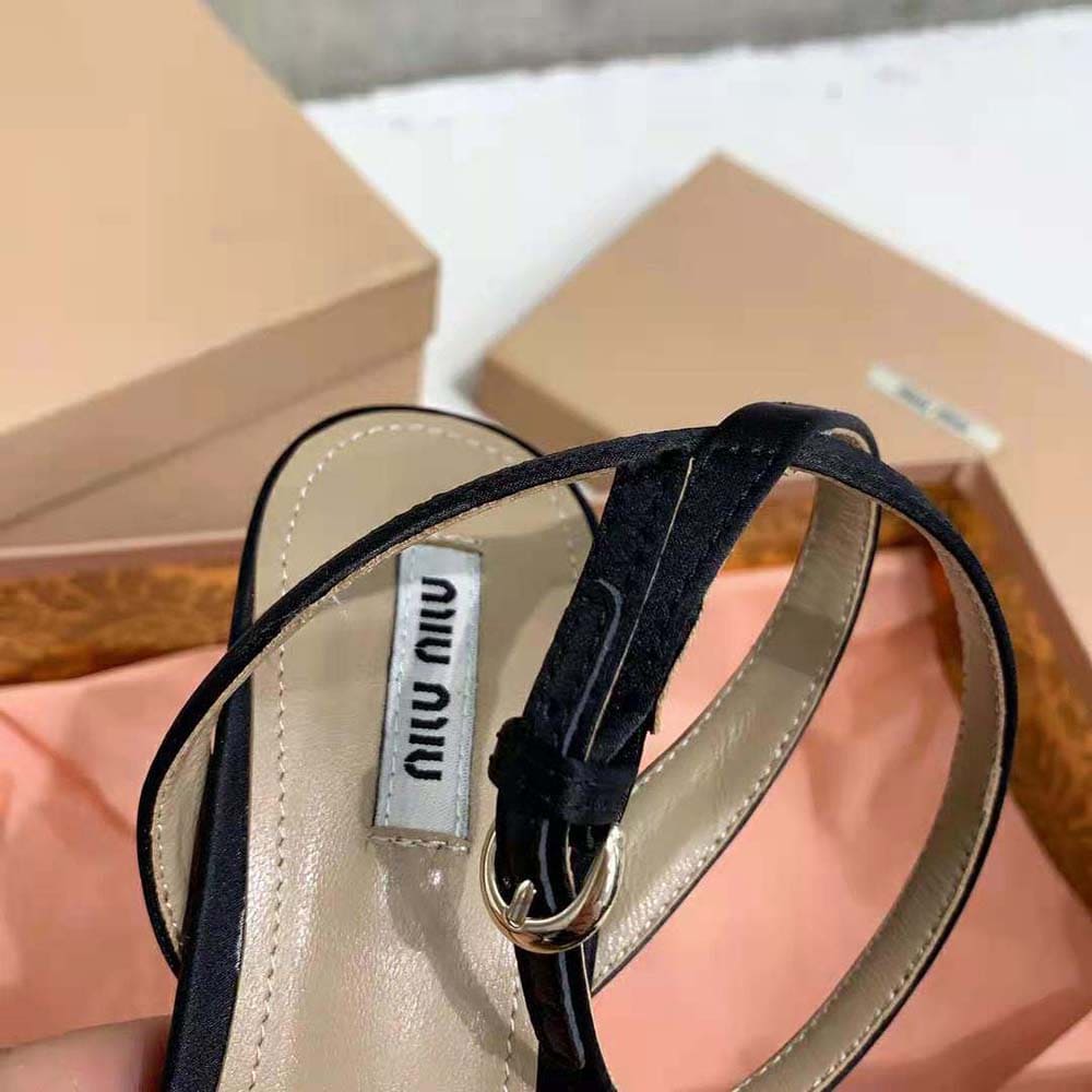 GIÀY Miu Miu Women Satin Platform Sandals in 135mm Heel Height-Black