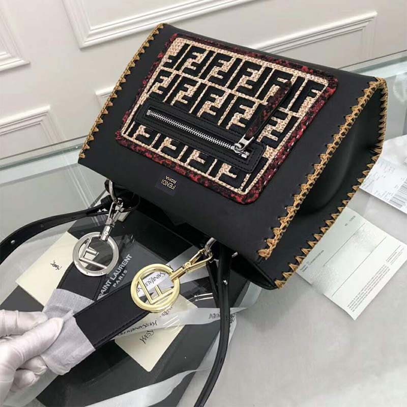 TÚI Fendi Women Runaway Small Exotic Multicolor Leather Raffia Bag-Black