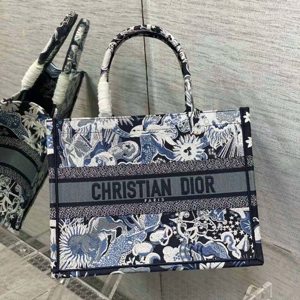 TÚI Dior Women Medium Dior Book Tote Blue Multicolor Dior Zodiac Fantastico Embroidery