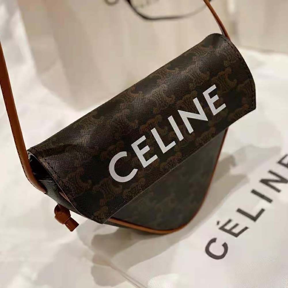 TÚI Celine Women Triangle Bag in Triomphe Canvas-Brown