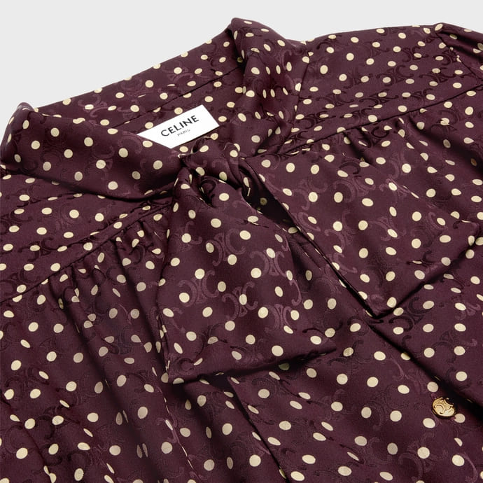 VÁY CELINE LOW LAVALLIÈRE DRESS IN SILK BORDEAUX/CRAIE