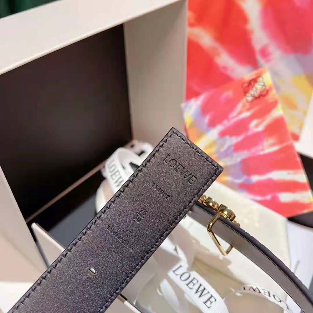 DÂY LƯNG Loewe Women Anagram Belt in Silk Calfskin-Black