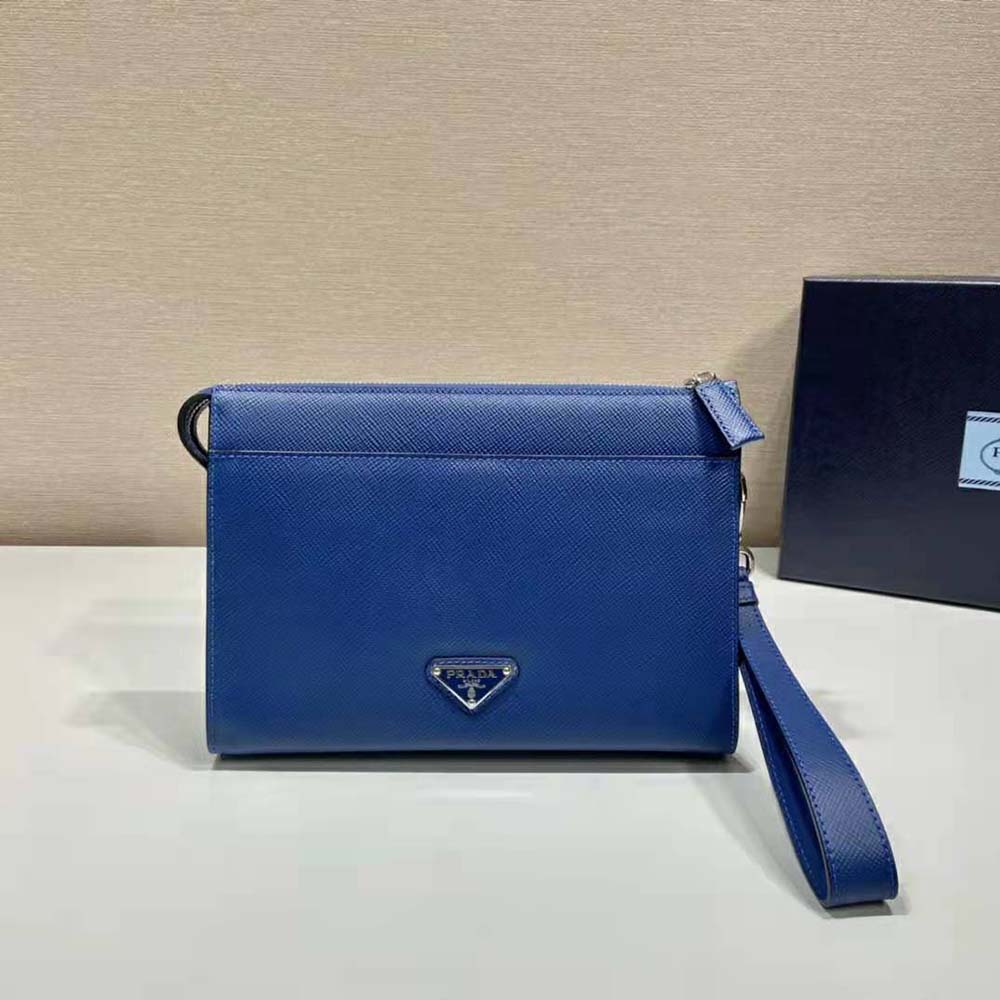 TÚI Prada Saffiano Leather Pouch-Navy