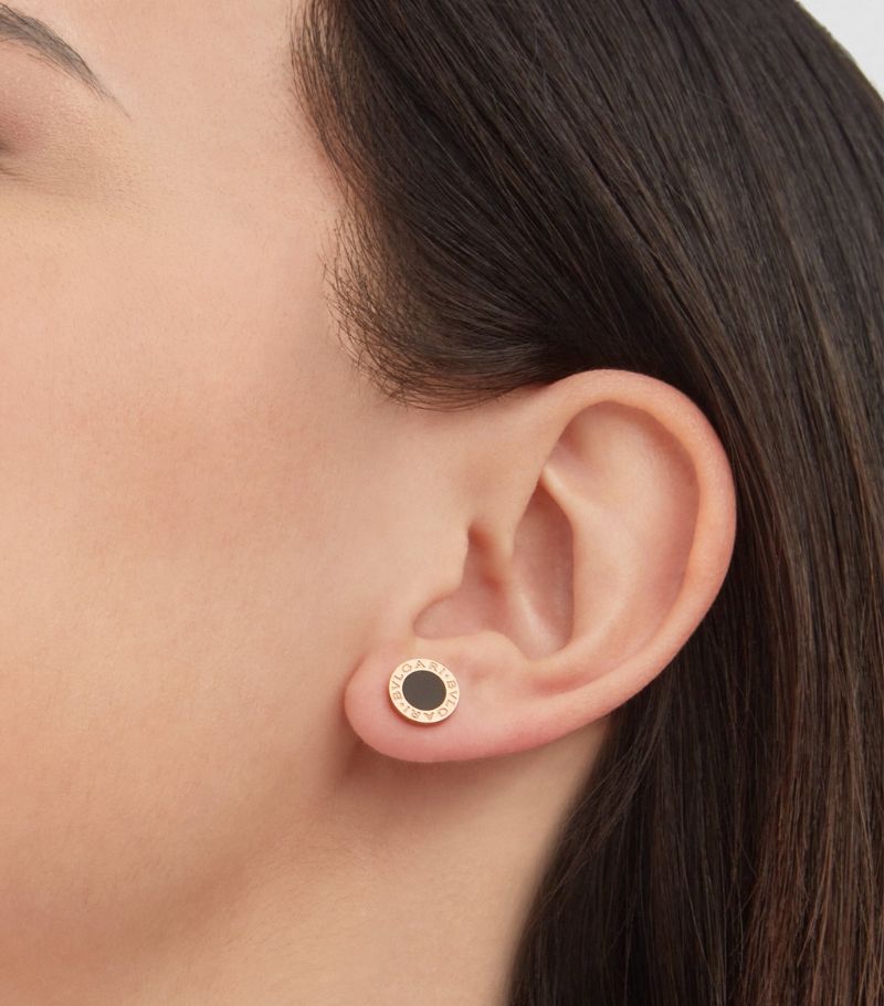 Bông tai BVLGARI Rose Gold and Onyx BVLGARI BVLGARI Single Stud Earring vàng hồng 18K