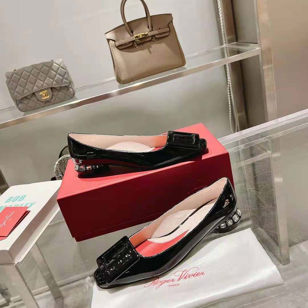 GIÀY Roger Vivier Women Strass Heel Covered Buckle Ballerinas in Nappa Leather-Black