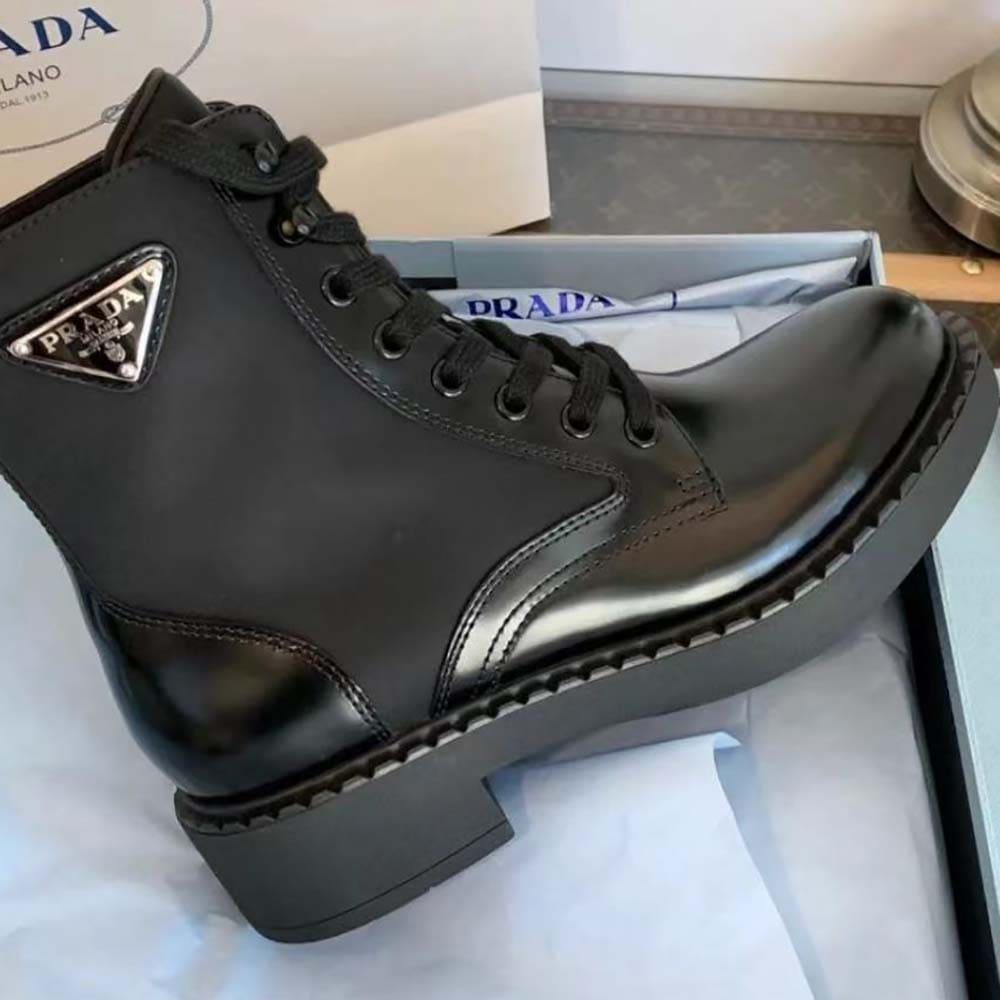 GIÀY Prada Women Brushed-Leather and Re-Nylon Boots-Black