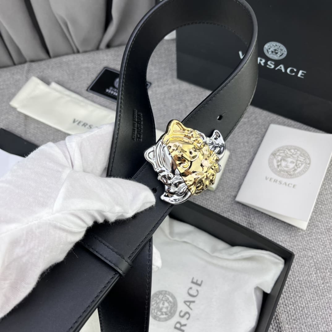 DÂY LƯNG VERSACE MEDUSA HEAD CALFSKIN LEATHER Khóa vàng trắng