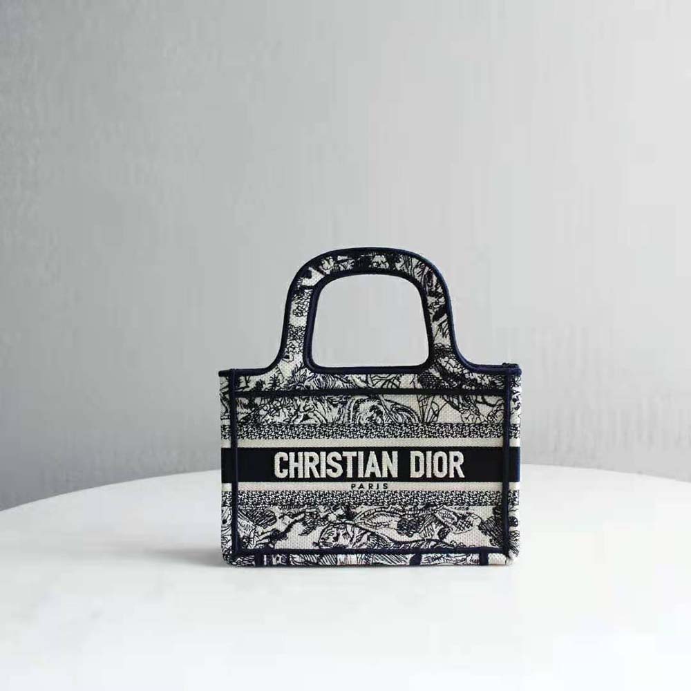 TÚI Dior Women Mini Dior Book Tote Blue Toile de Jouy Embroidery