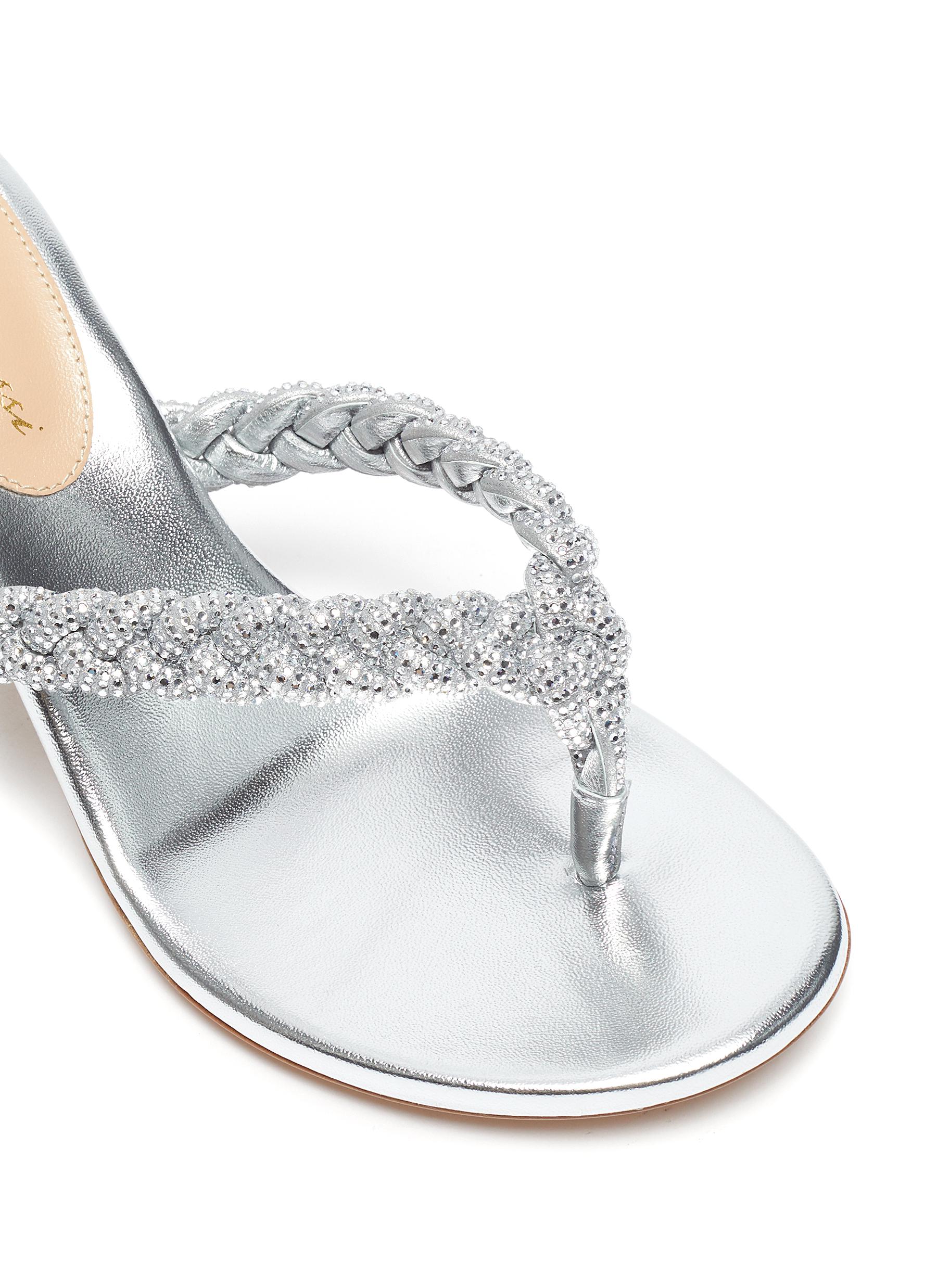 GIÀY GIANVITO ROSSI STRASS EMBELLISHED BRAIDED STRAP HEELED THONG SANDALS