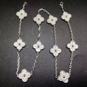 Vòng cổ Van Cleef & Arpels Vintage Alhambra 10 Motif vàng trắng 18K