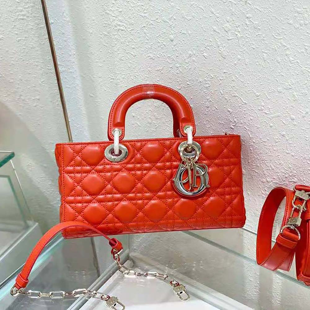 TÚI Dior Women Lady D-Joy Bag Bright Orange Cannage Lambskin