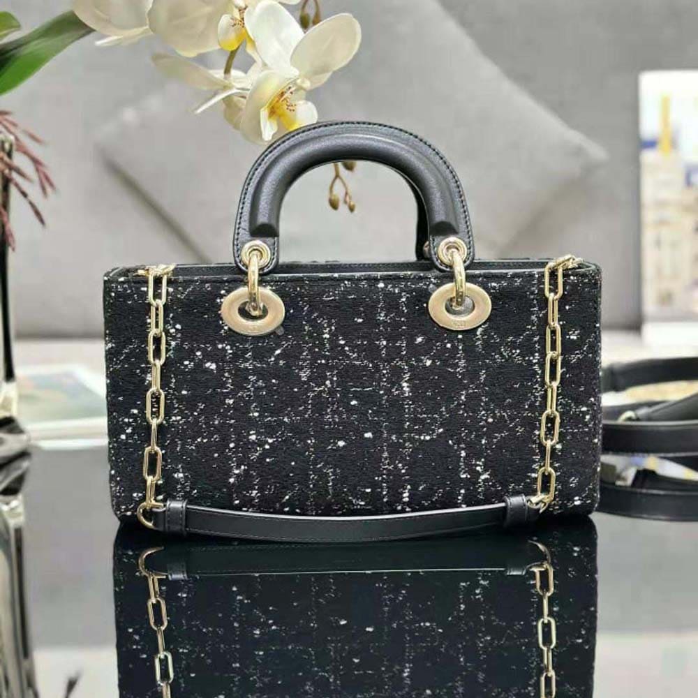 Túi xách nữ Dior Medium Lady D-Joy màu đen Cannage Tweed