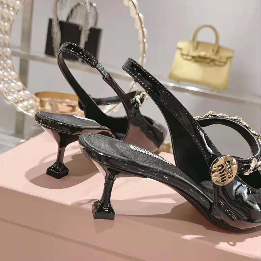 GIÀY Miu Miu Women Patent Leather Slingback Pumps in 55mm Heel Height-Black