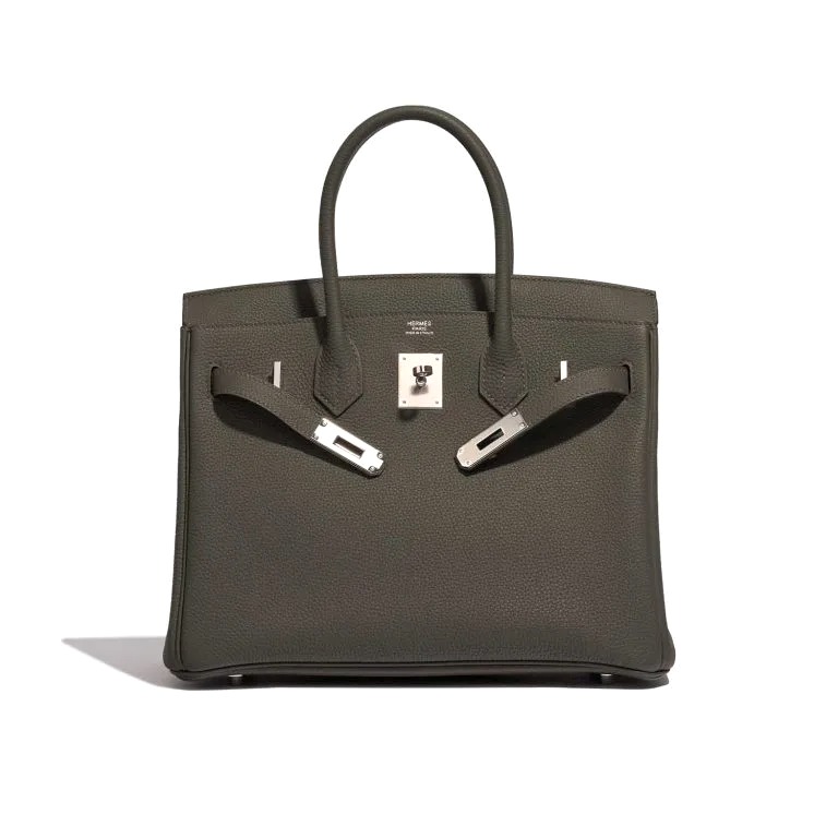 TÚI Hermès Birkin 30 Togo Vert de Gris Silver Buckle khóa trắng
