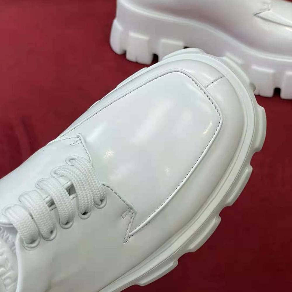 GIÀY Prada Women Monolith Brushed Leather Lace-up Shoes-White