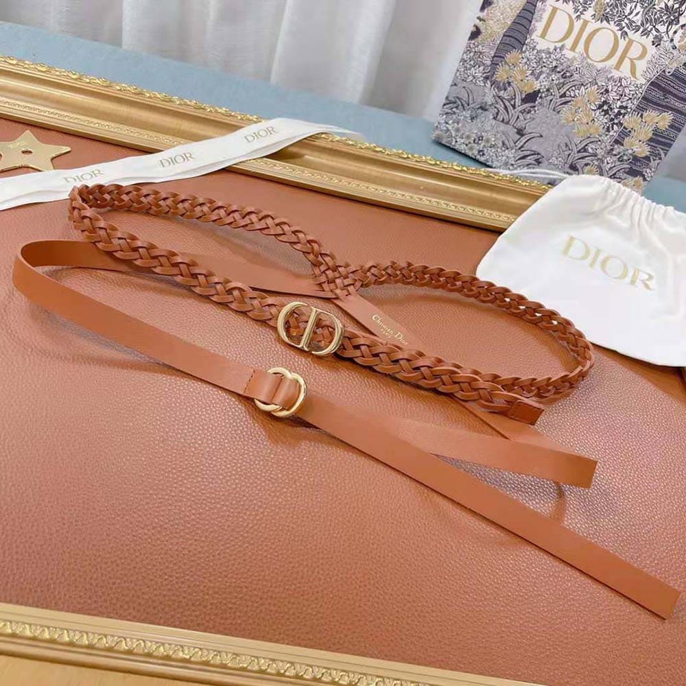 DÂY LƯNG Dior Women DiorDouble belt Cognac-Color Smooth and Braided Calfskin 15 MM