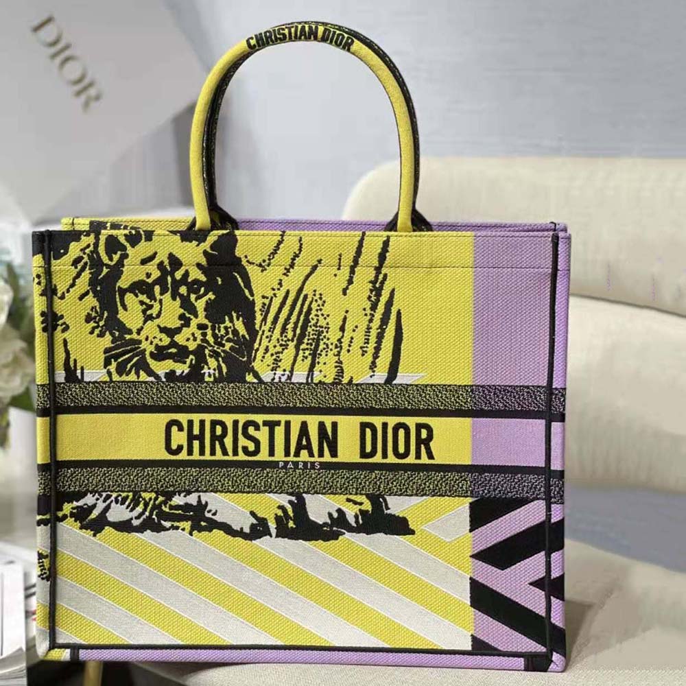 TÚI Dior Women Large Dior Book Tote Bright Yellow and Pink D-Jungle Pop Embroidery